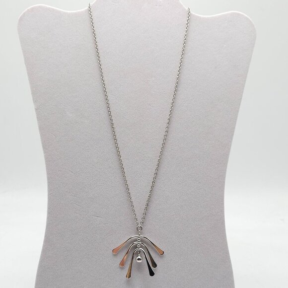 Vintage 1972 Avon Windchimes Silver Tone Abstract Pendant Necklace - Picture 2 of 5